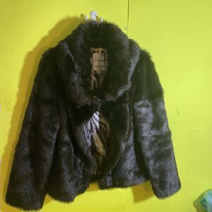 JENNIFER LOPEZ FAUX -FUR  JACKET COAT SIZE M DARK BROWN